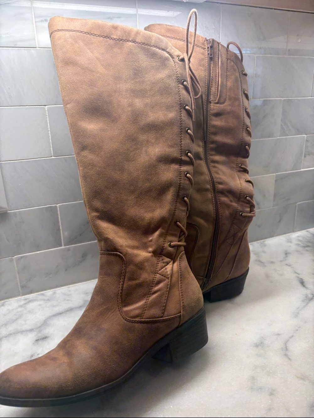 Women's Brown Tall Lace-Up Boots
